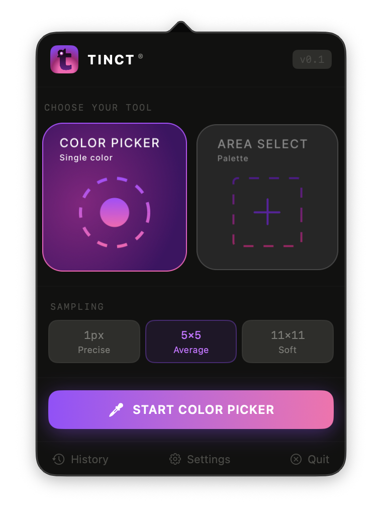 Tinct Main UI